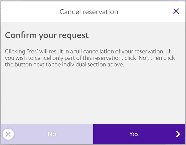Cancel reservation confirmation